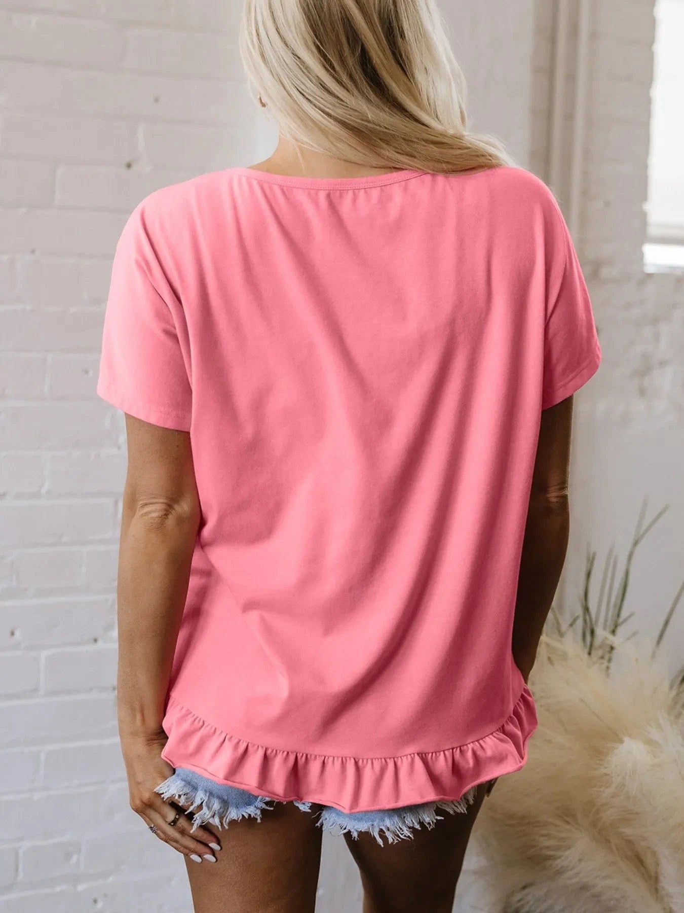 Ruffle Hem Round Neck Relaxed T-Shirt everyday essentials