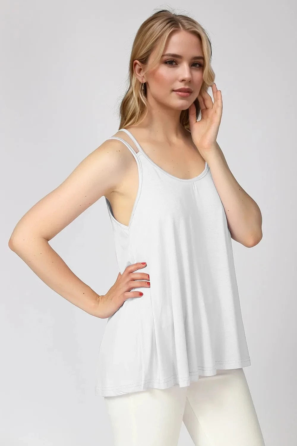White Basic Bae Bamboo Scoop Neck Double Spaghetti Straps Cami everyday essentials