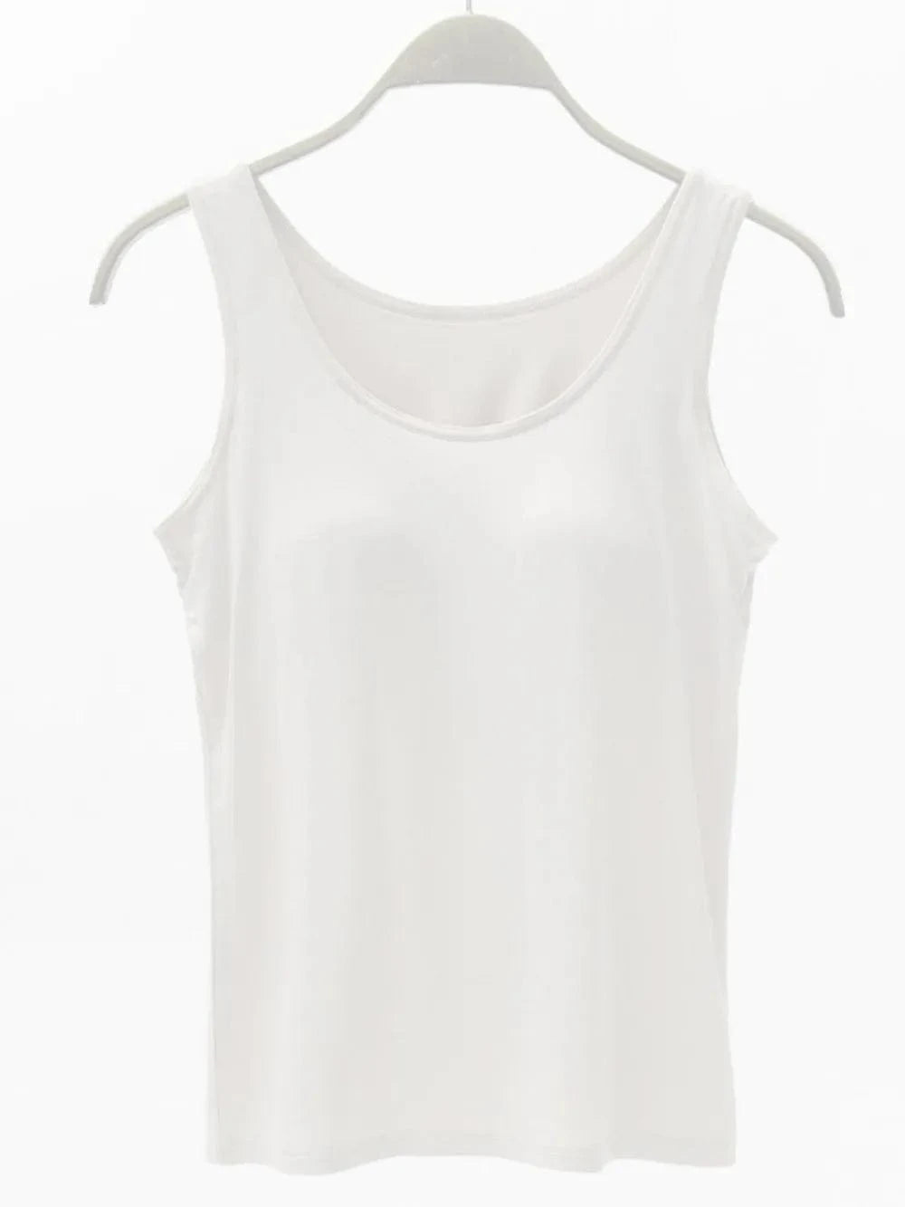 White Full Size Wide Strap Modal Tank with Bra everyday essentials