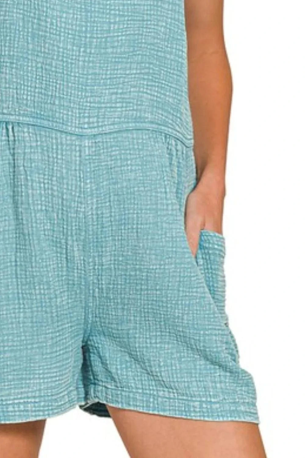 Zenana Washed Double Gauze Tie Back Rompers everyday essentials