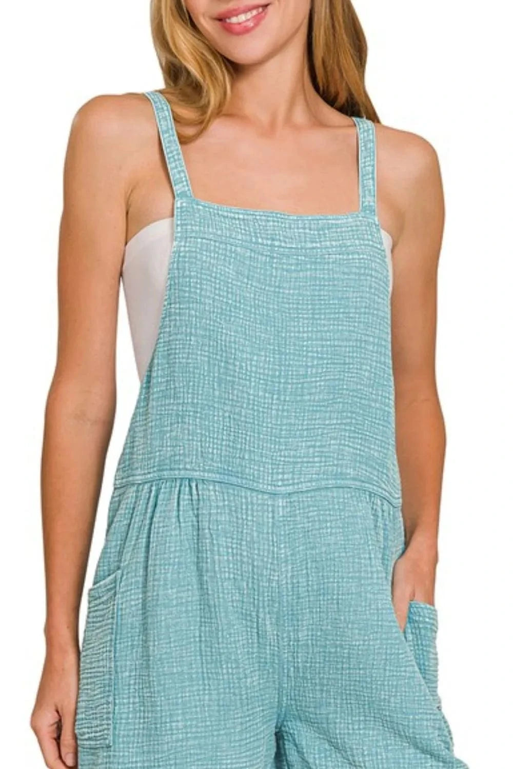Zenana Washed Double Gauze Tie Back Rompers everyday essentials