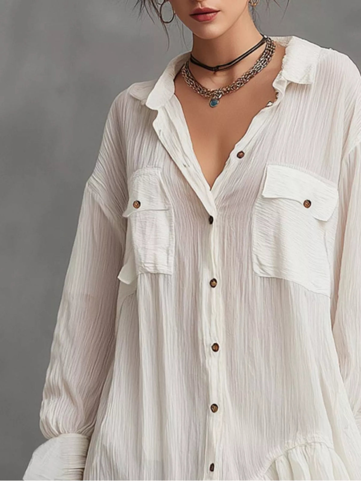 Plus-Size Button-Down Ruffle-Hem Shirt Dress