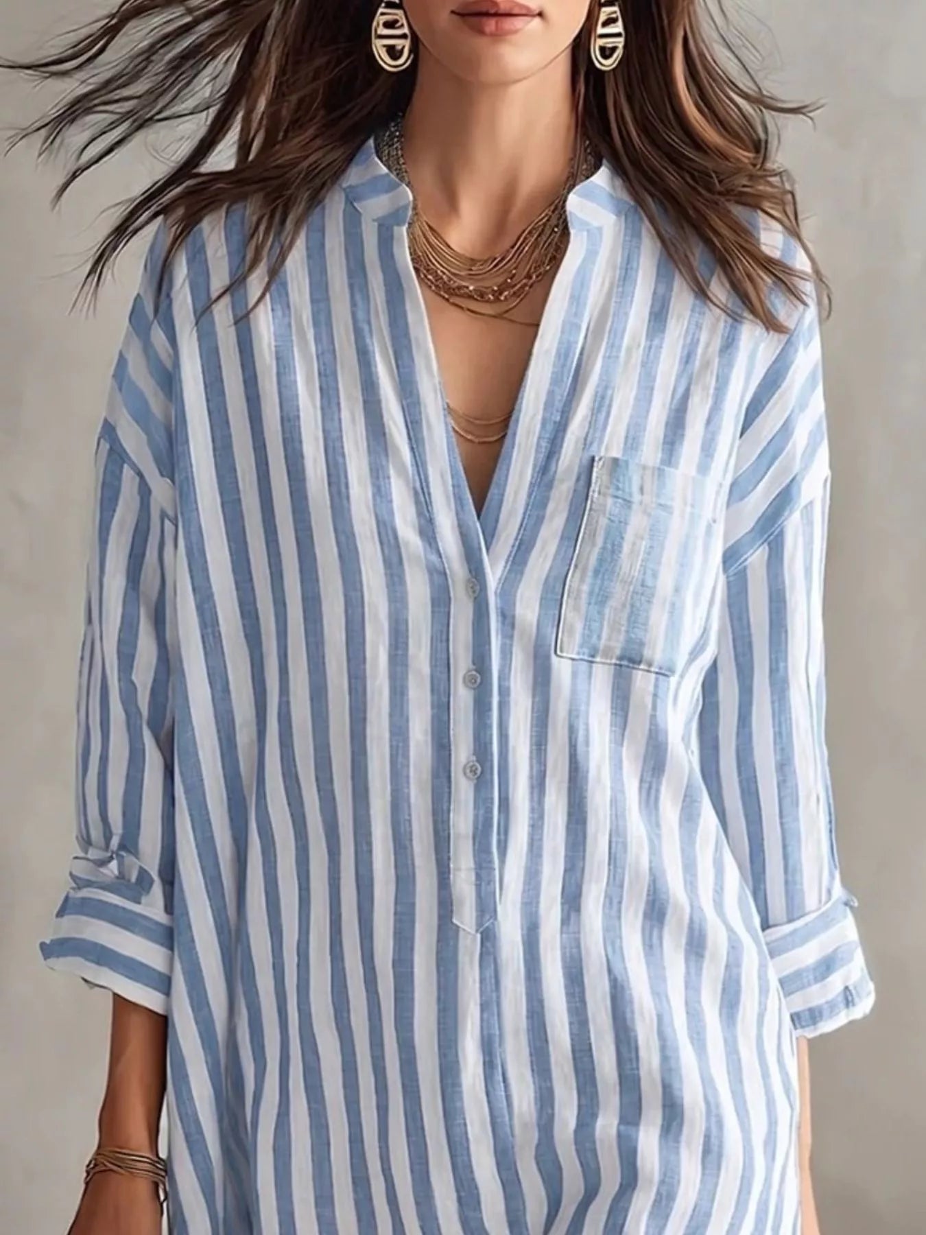 Vestito camicia a righe con bottoni – Taglie forti