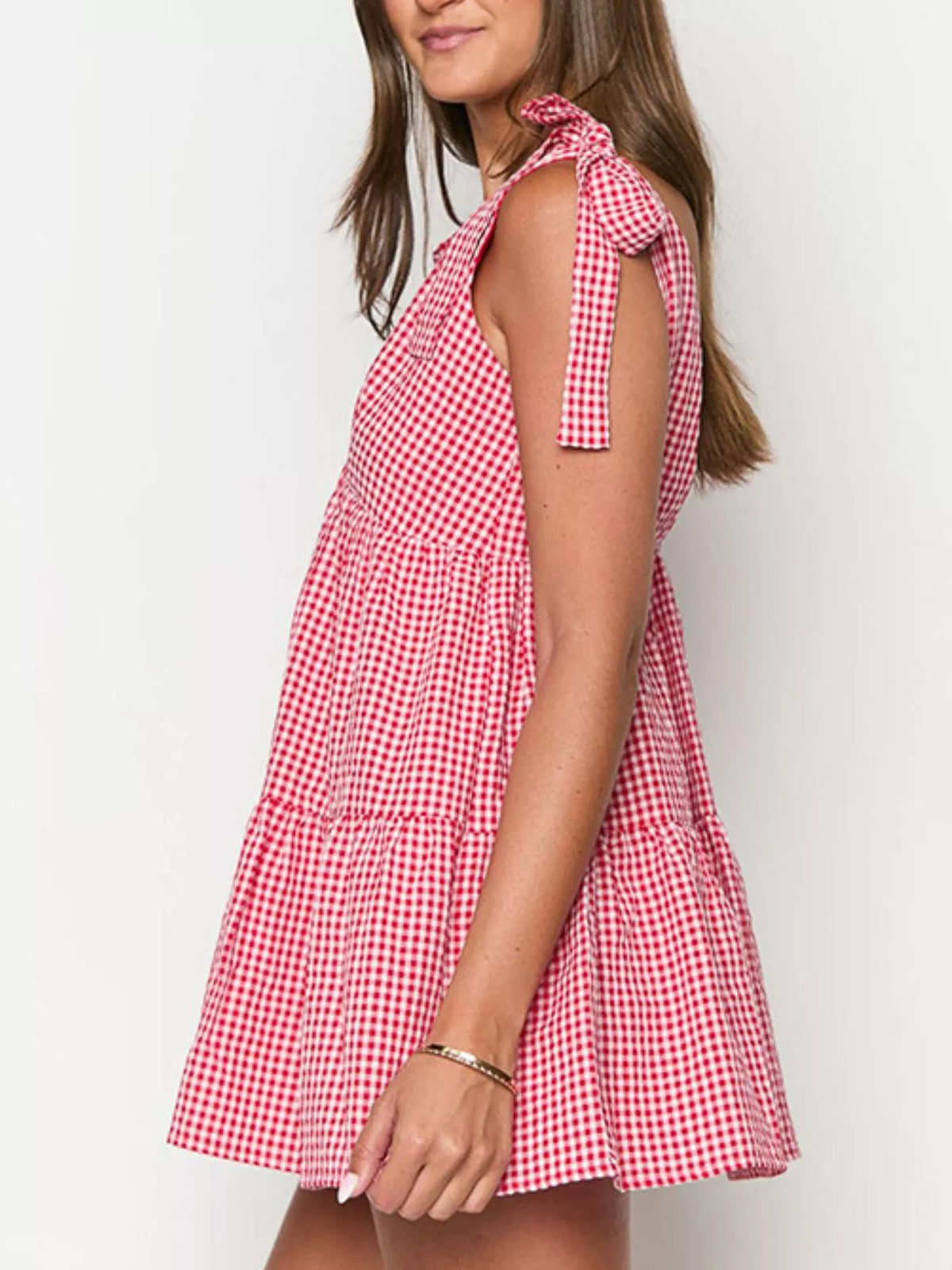 Gingham Tie Shoulder Mini Dress
