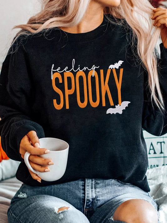 Halloween sweaters Black / S Feeling Spooky Halloween Embroidered Sweatshirt Feeling Spooky Halloween Embroidered Sweatshirt