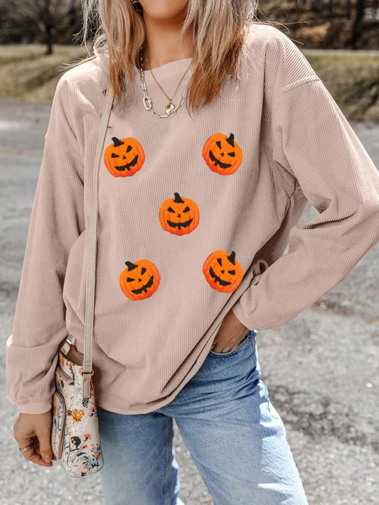 Halloween sweaters Dust Storm / S Halloween Pumpkin Drop Shoulder Sweatshirt Halloween Pumpkin Drop Shoulder Sweatshirt