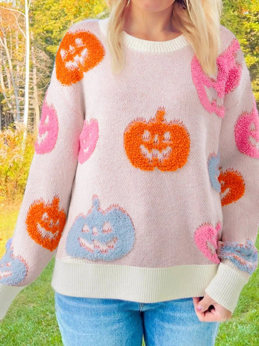 Halloween sweaters Dusty Pink / S Halloween Cute Pumpkin Pattern Sweater Halloween Cute Pumpkin Pattern Sweater