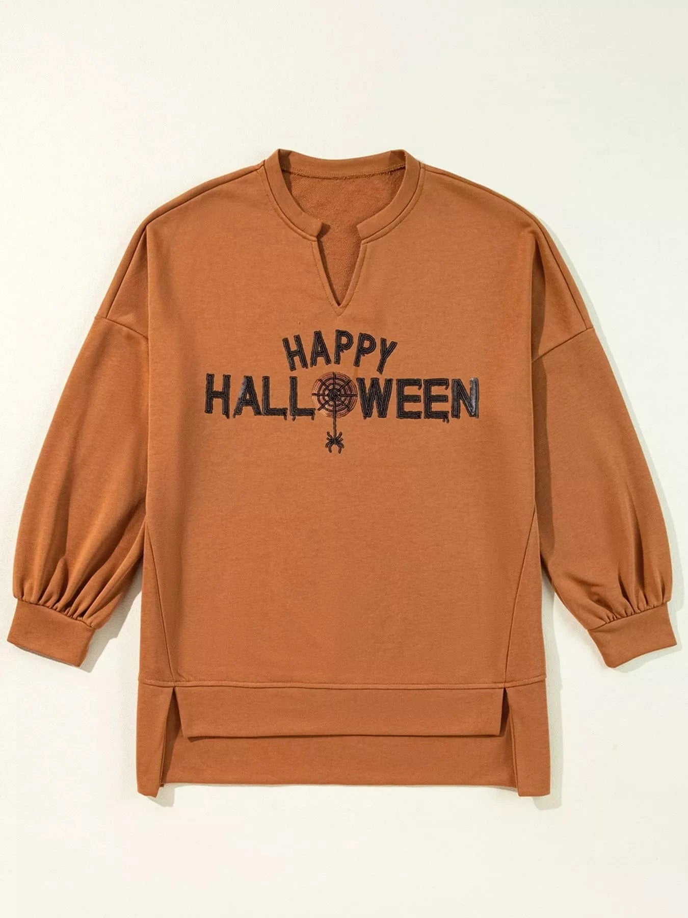 Halloween sweaters Happy Halloween Graphic Notched Long Sleeve Loose Top Happy Halloween Graphic Notched Long Sleeve Loose Top