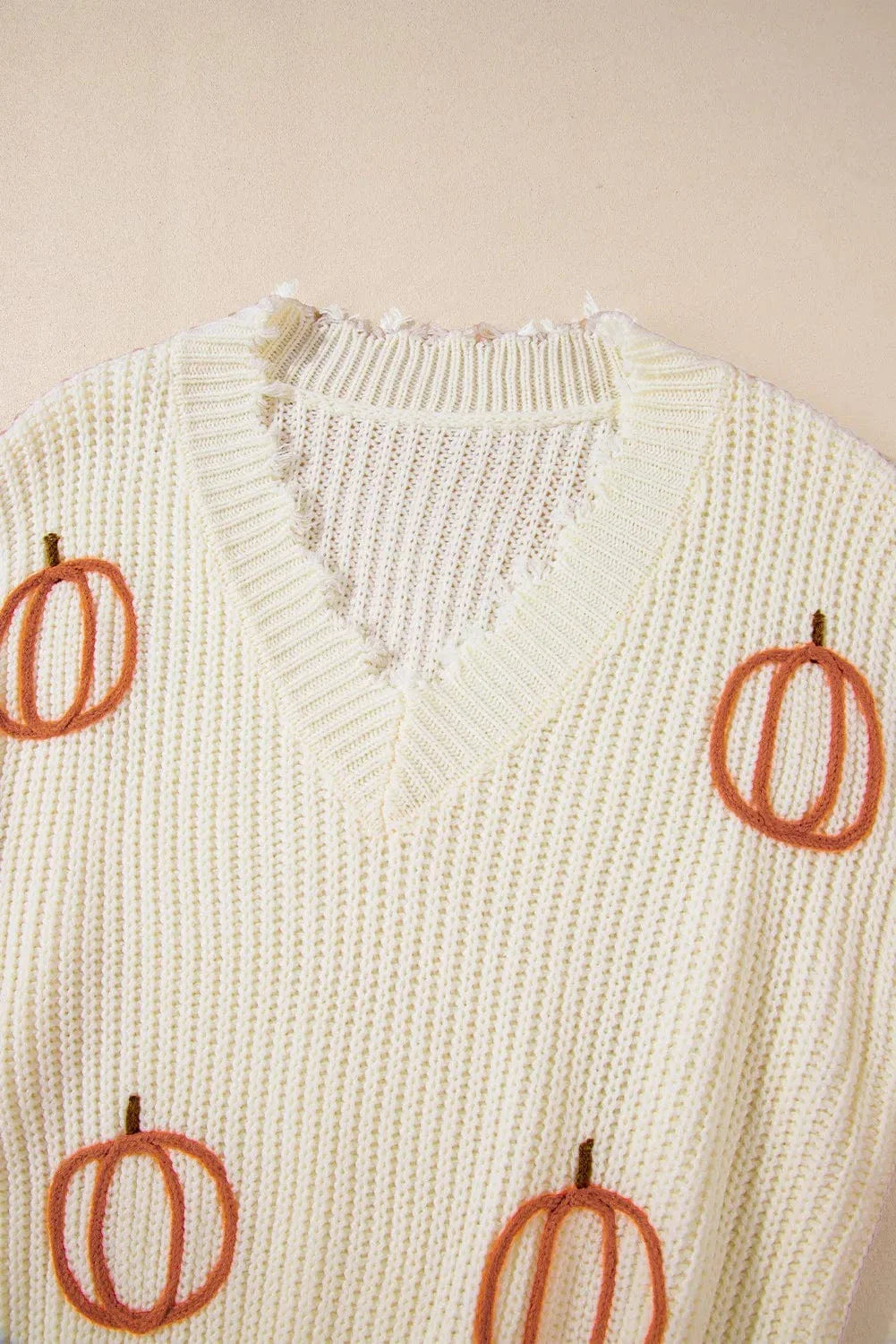 Halloween sweaters Raw Hem Pumpkin V-Neck Long Sleeve Sweater Raw Hem Pumpkin V-Neck Long Sleeve Sweater