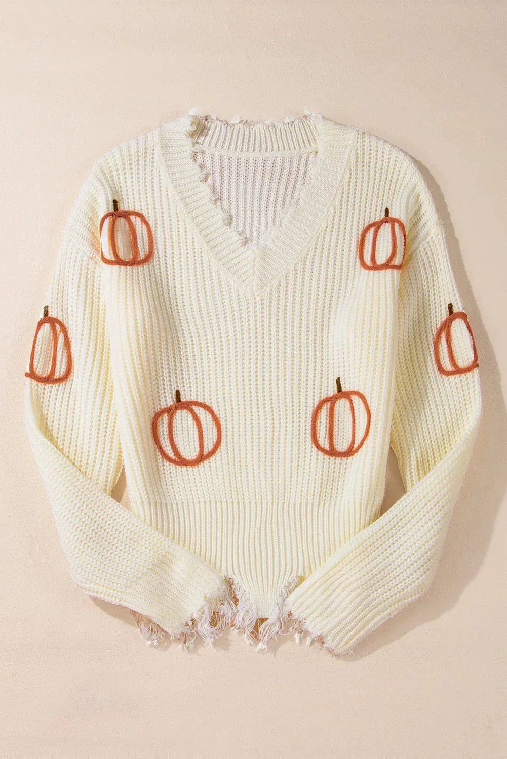 Halloween sweaters Raw Hem Pumpkin V-Neck Long Sleeve Sweater Raw Hem Pumpkin V-Neck Long Sleeve Sweater