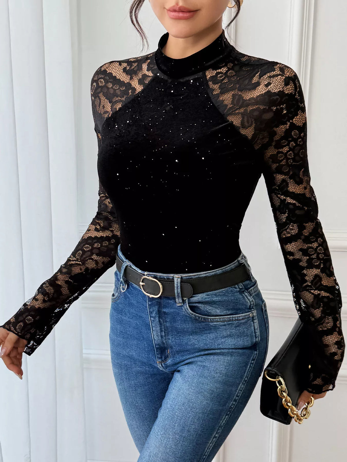 Body in pizzo a collo alto