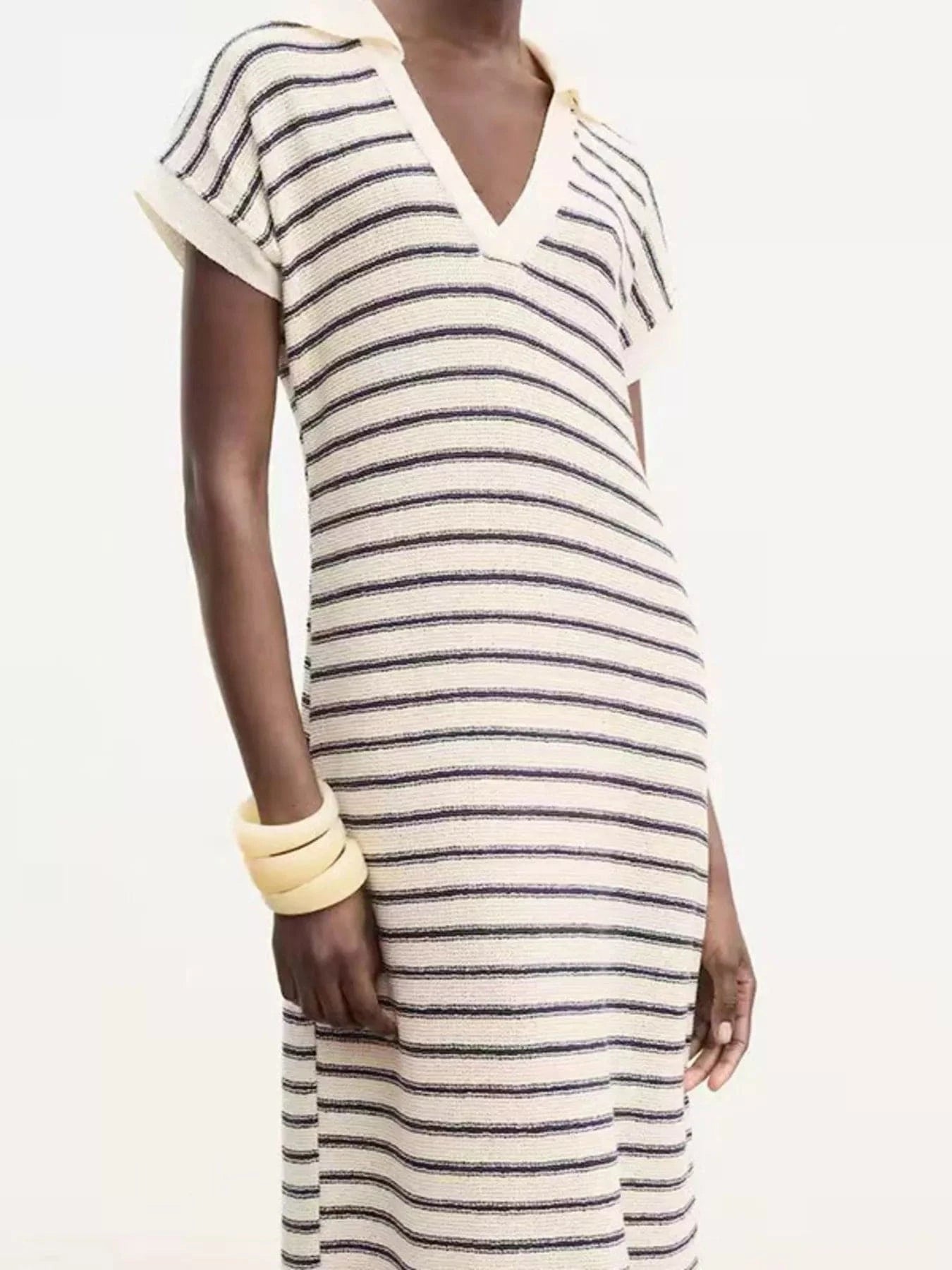 Black Striped Slit Short Sleeve Maxi Dress Ladies dresses