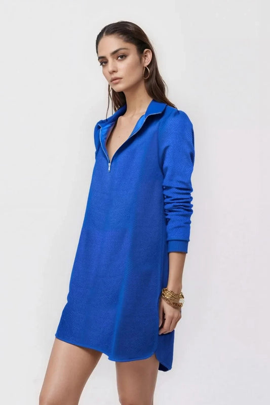 Blue Double Take Textured Quarter Zip Long Sleeve Dress Ladies dresses