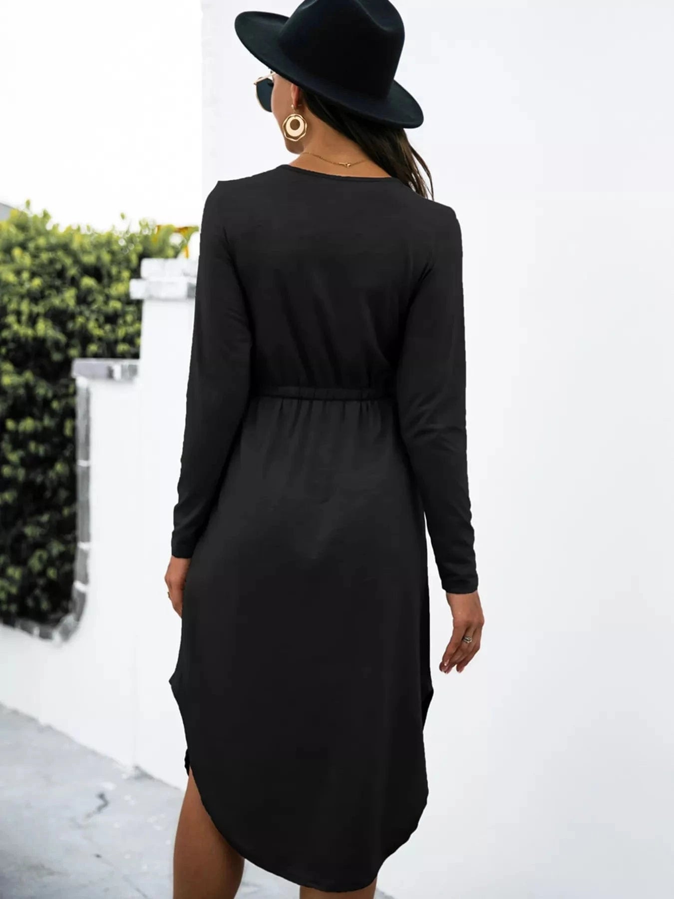 Drawstring Waist Long Sleeve Casual Dress Ladies dresses