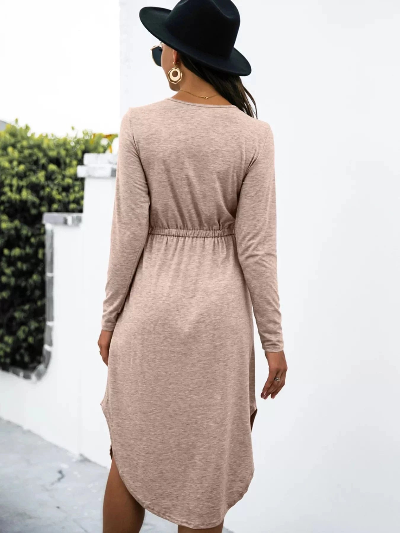 Drawstring Waist Long Sleeve Casual Dress Ladies dresses
