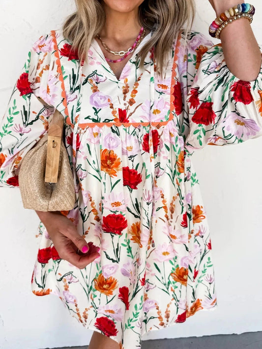 Floral Print 3/4 Sleeve Mini Dress Ladies dresses