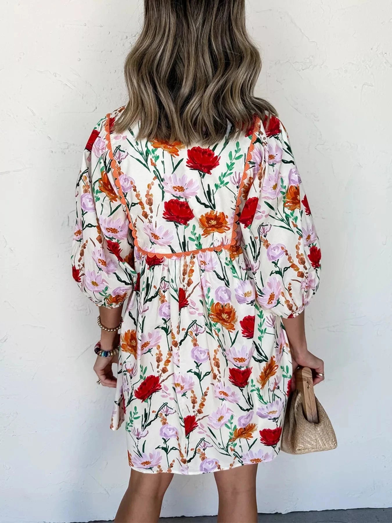 Floral Print 3/4 Sleeve Mini Dress Ladies dresses