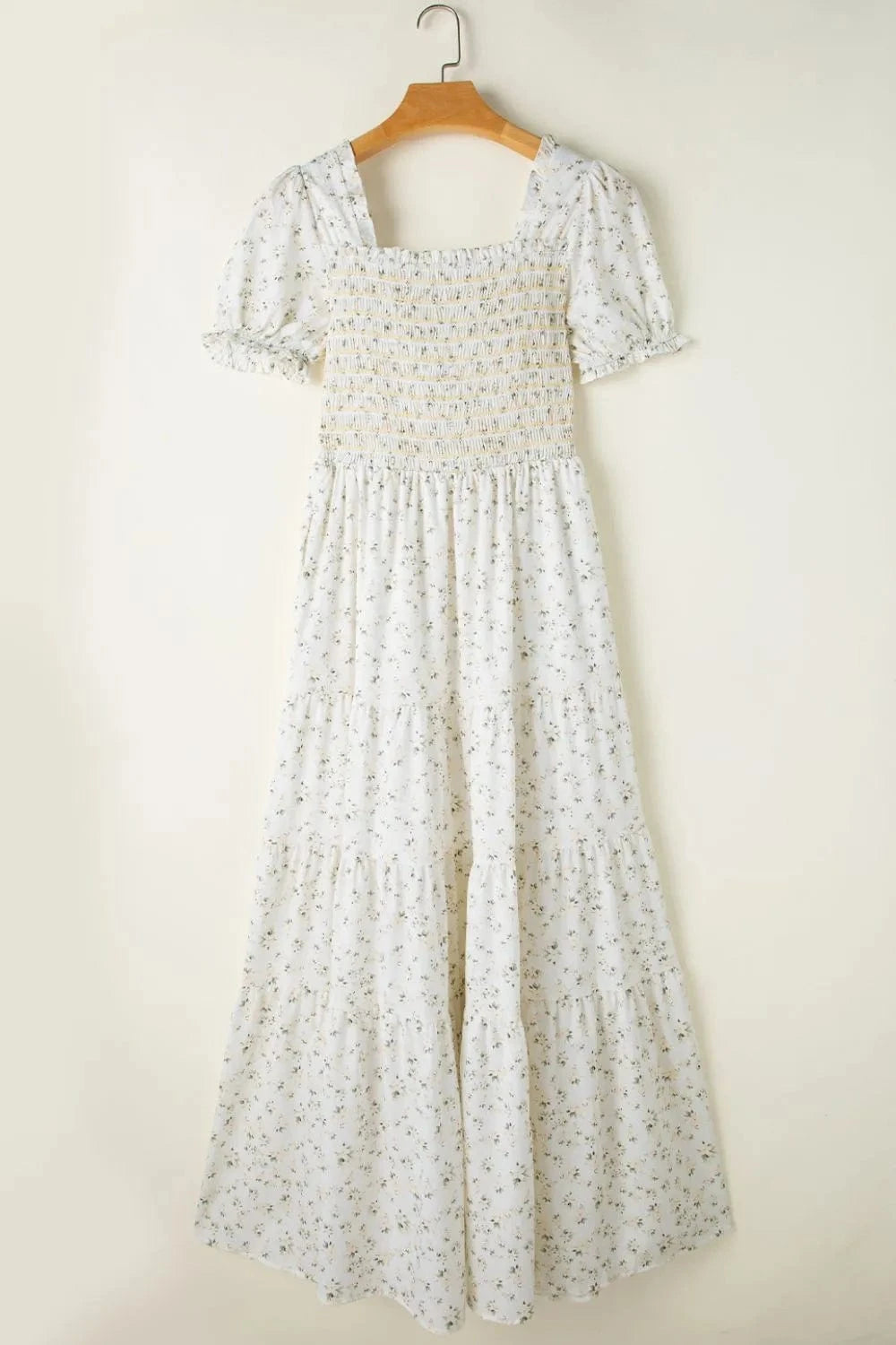 Floral Smocked Short Puff Sleeve Maxi Dress Ladies dresses