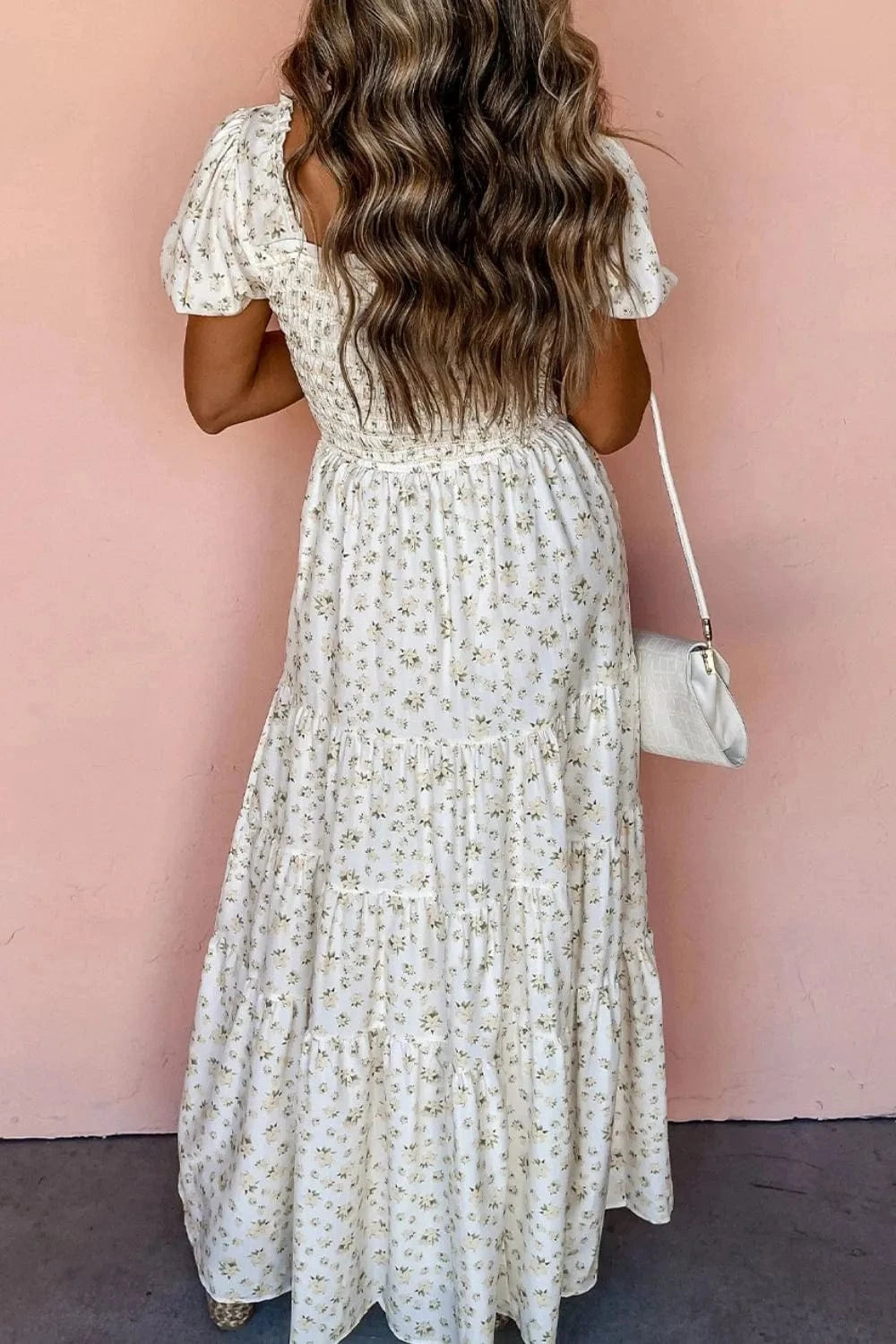 Floral Smocked Short Puff Sleeve Maxi Dress Ladies dresses