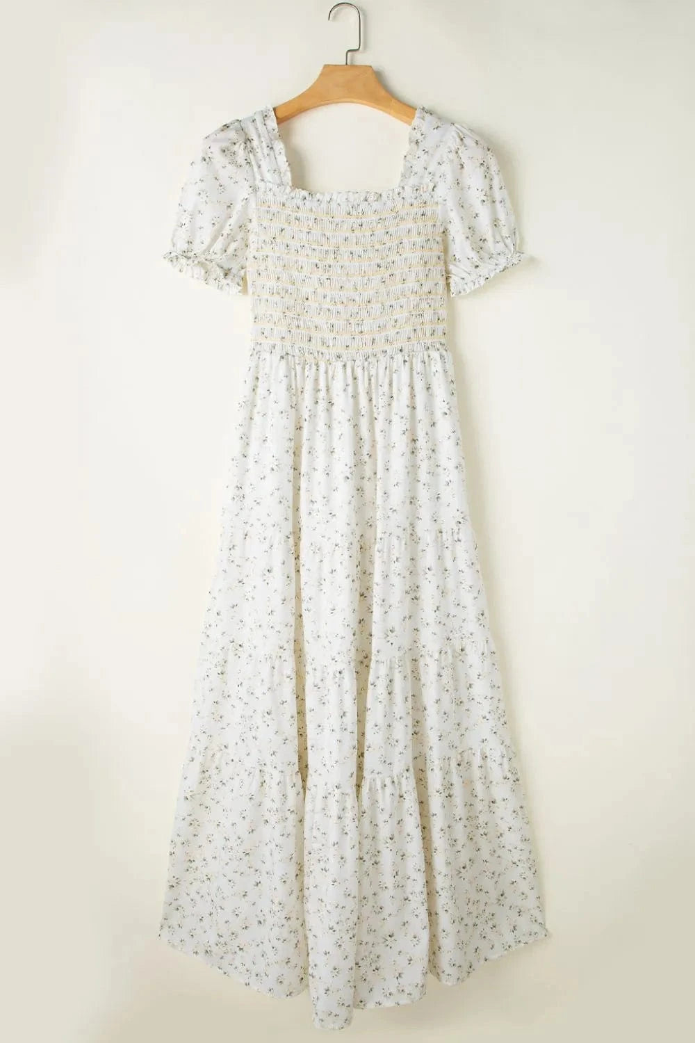 Floral Smocked Short Puff Sleeve Maxi Dress Ladies dresses
