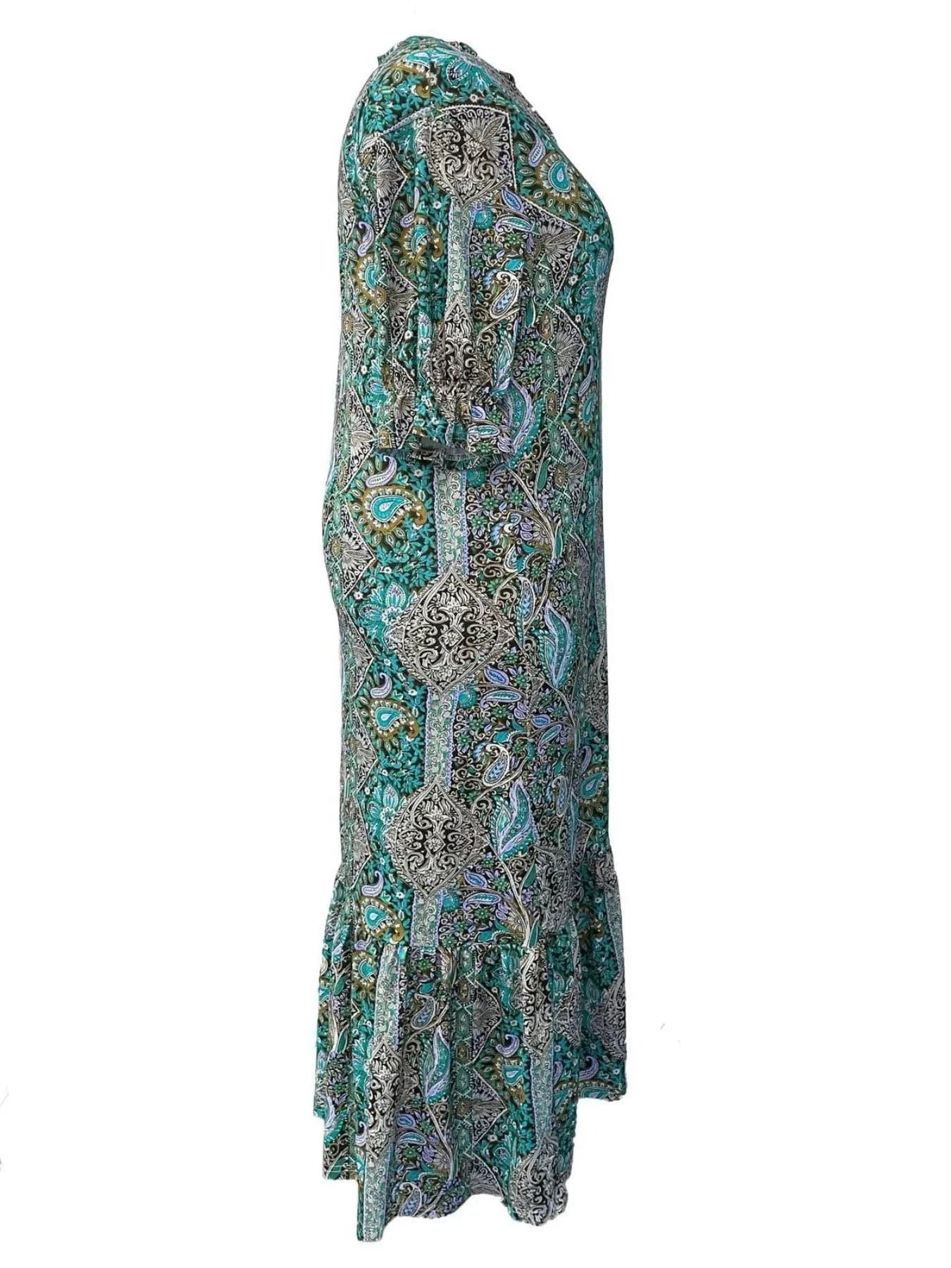 Full Size Bohemian Paisley Print Ruffle Hem Midi Dress Plus Size Ladies dresses