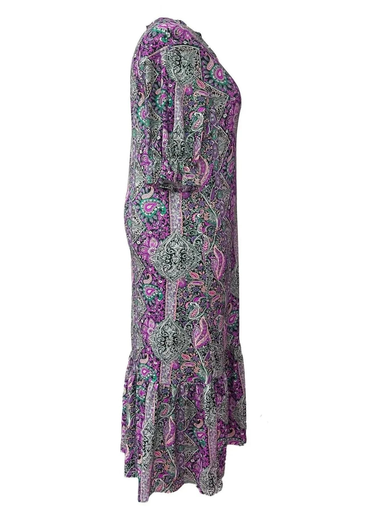 Full Size Bohemian Paisley Print Ruffle Hem Midi Dress Plus Size Ladies dresses