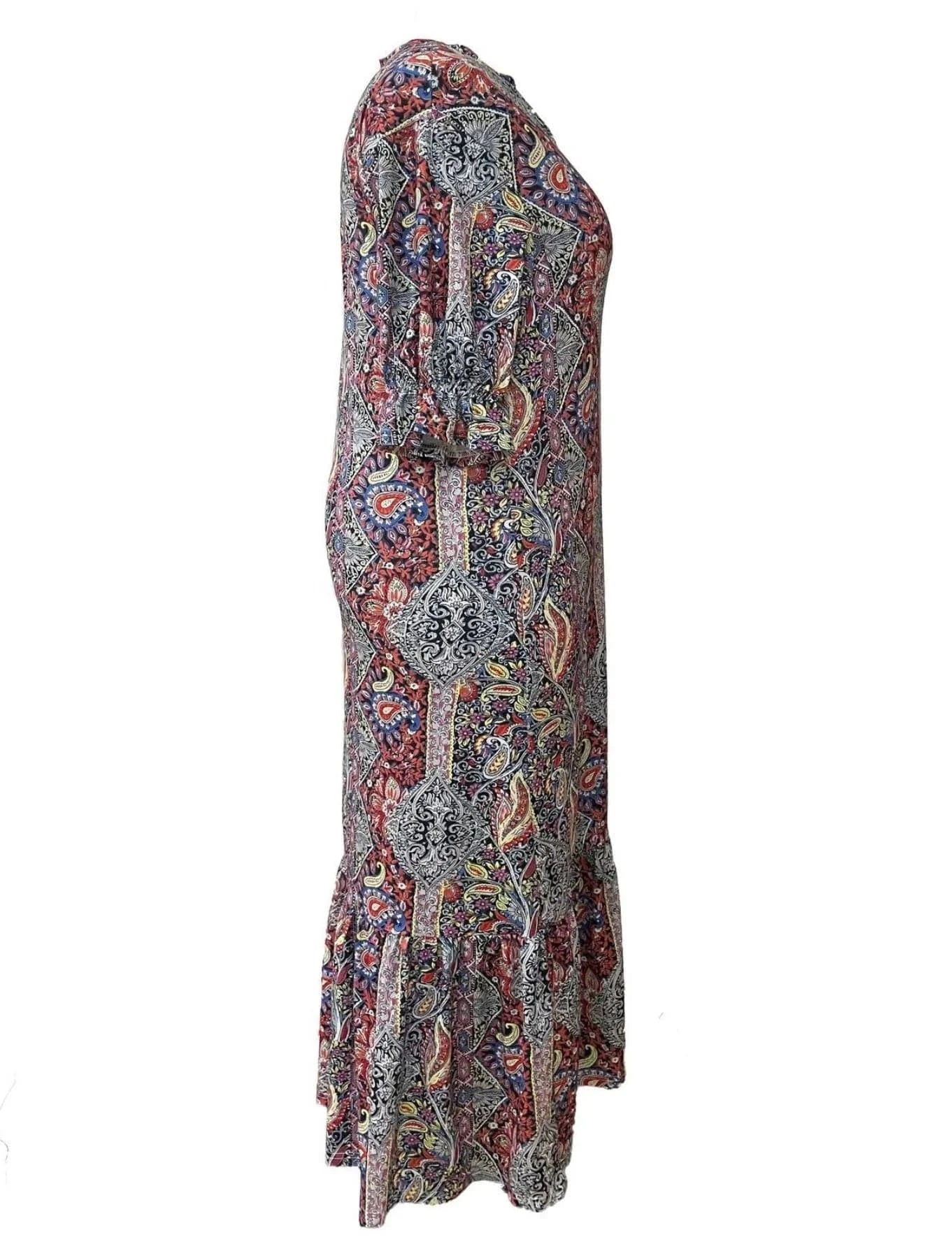 Full Size Bohemian Paisley Print Ruffle Hem Midi Dress Plus Size Ladies dresses