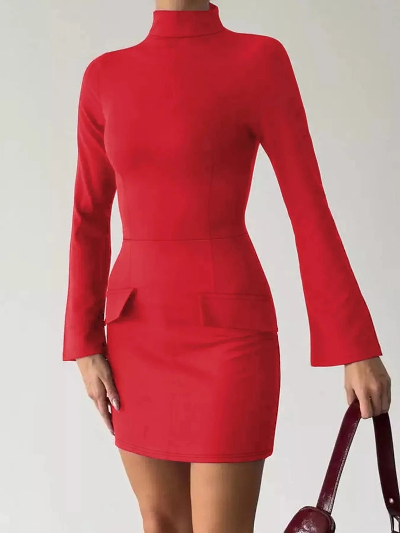 Mock Neck Long Sleeve Bodycon Dress Ladies dresses