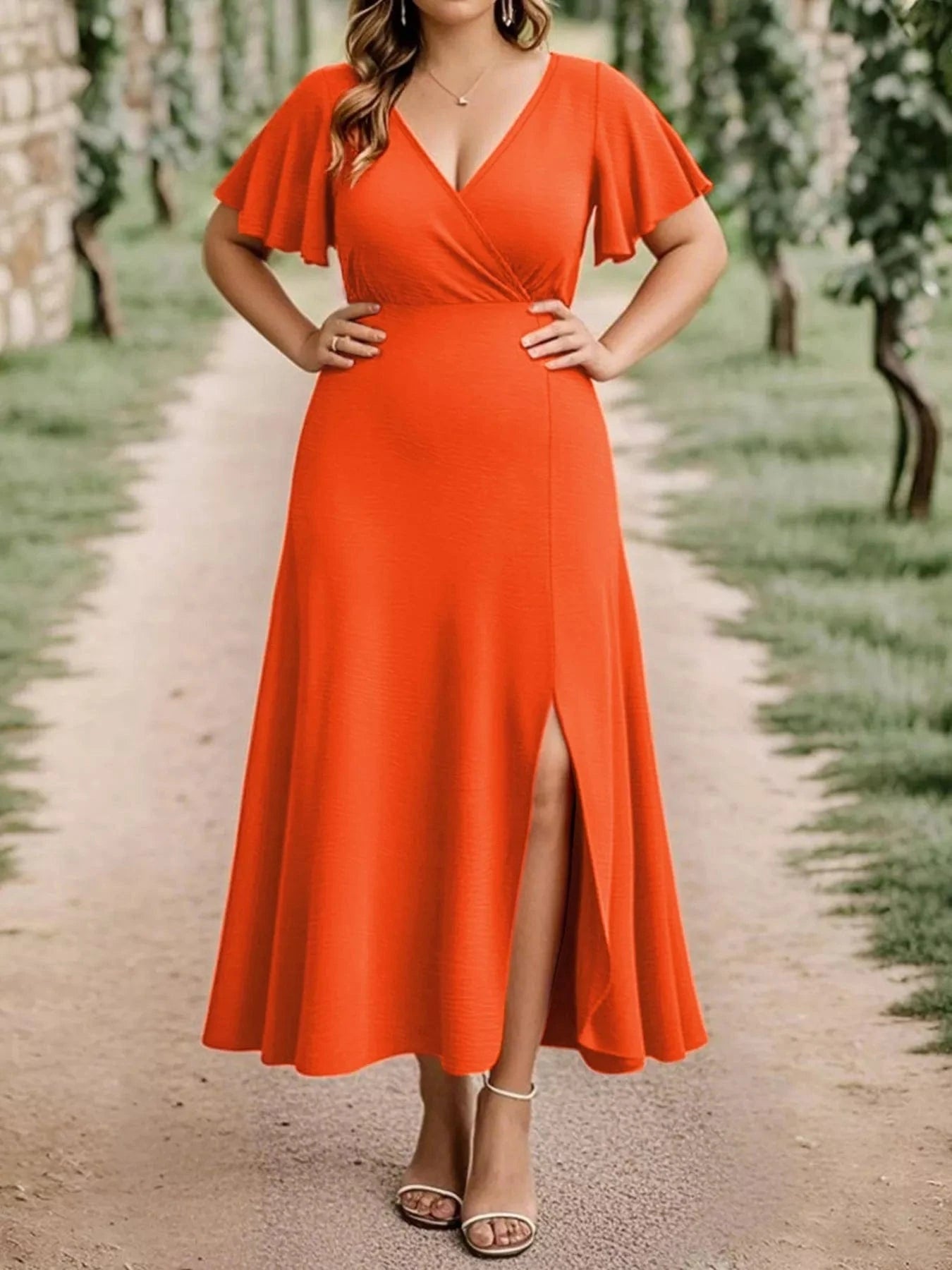 Plus Size Surplice Flutter Sleeve Dress Ladies dresses