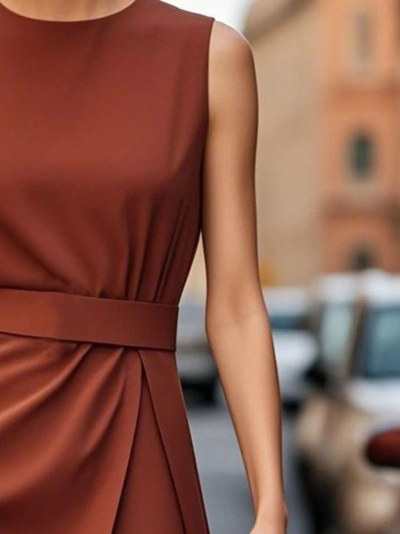 Round Neck Sleeveless Midi Sheath Dress Ladies dresses