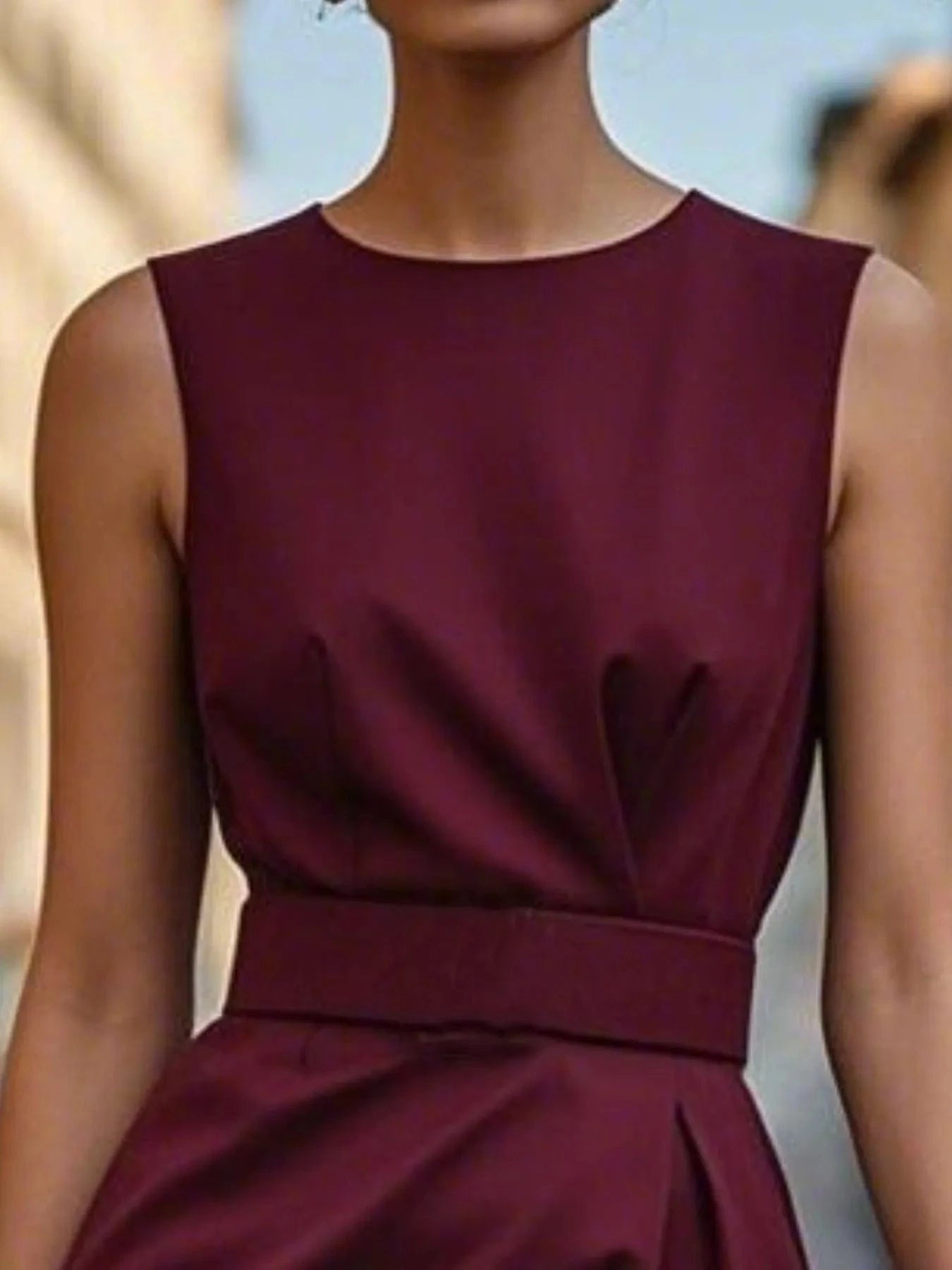 Round Neck Sleeveless Midi Sheath Dress Ladies dresses