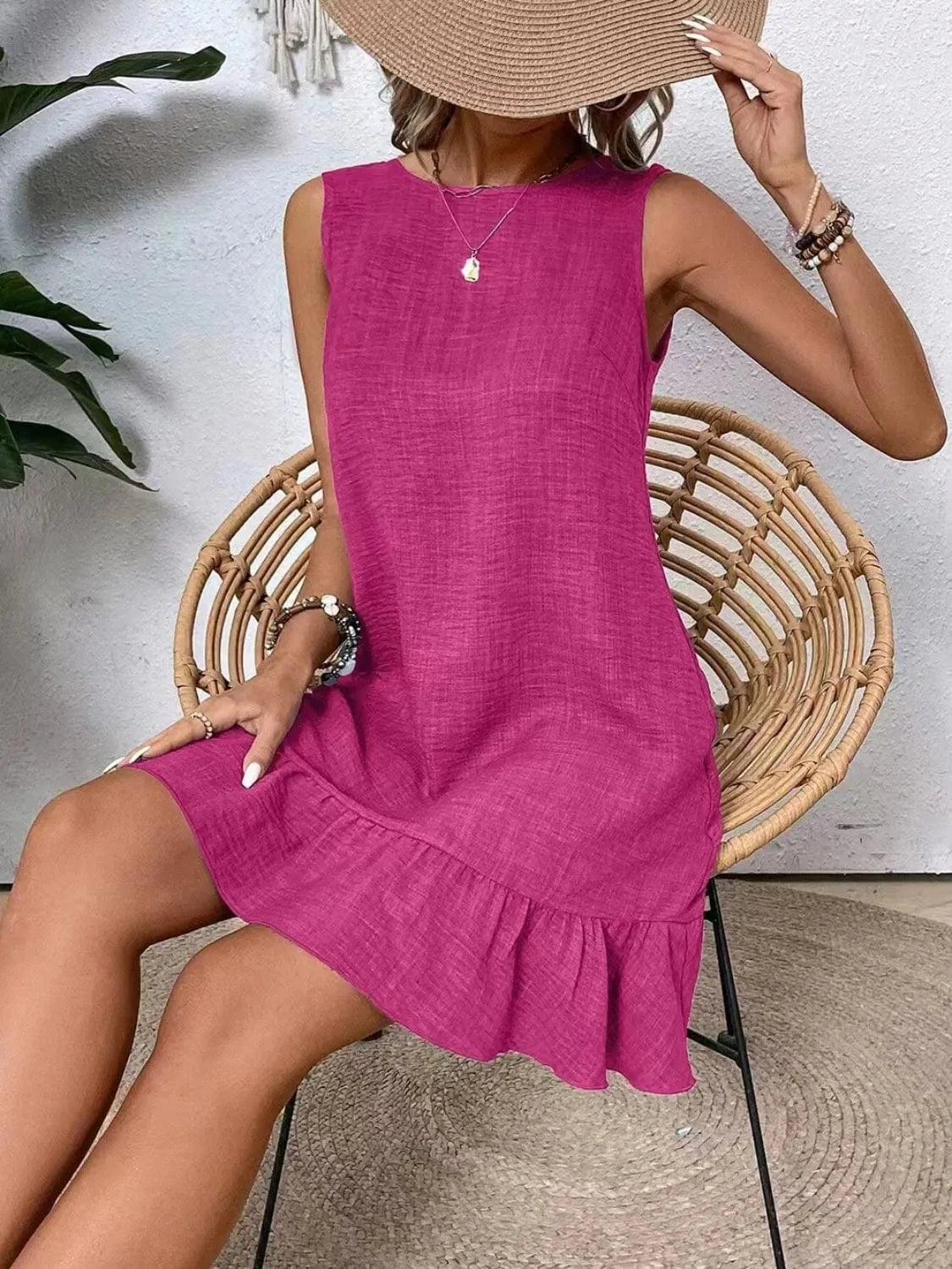 Ruffled Hem Round Neck Sleeveless Dress Ladies dresses