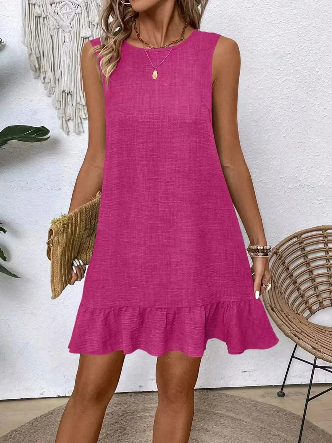 Ruffled Hem Round Neck Sleeveless Dress Ladies dresses
