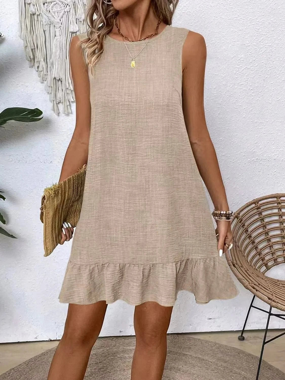 Ruffled Hem Round Neck Sleeveless Dress Ladies dresses