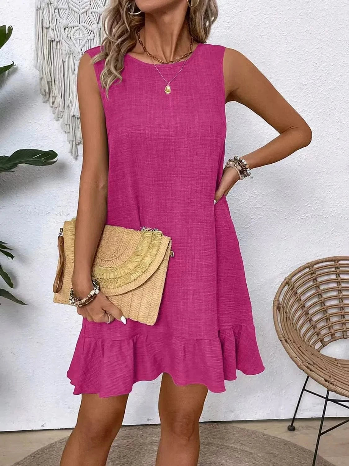 Ruffled Hem Round Neck Sleeveless Dress Ladies dresses