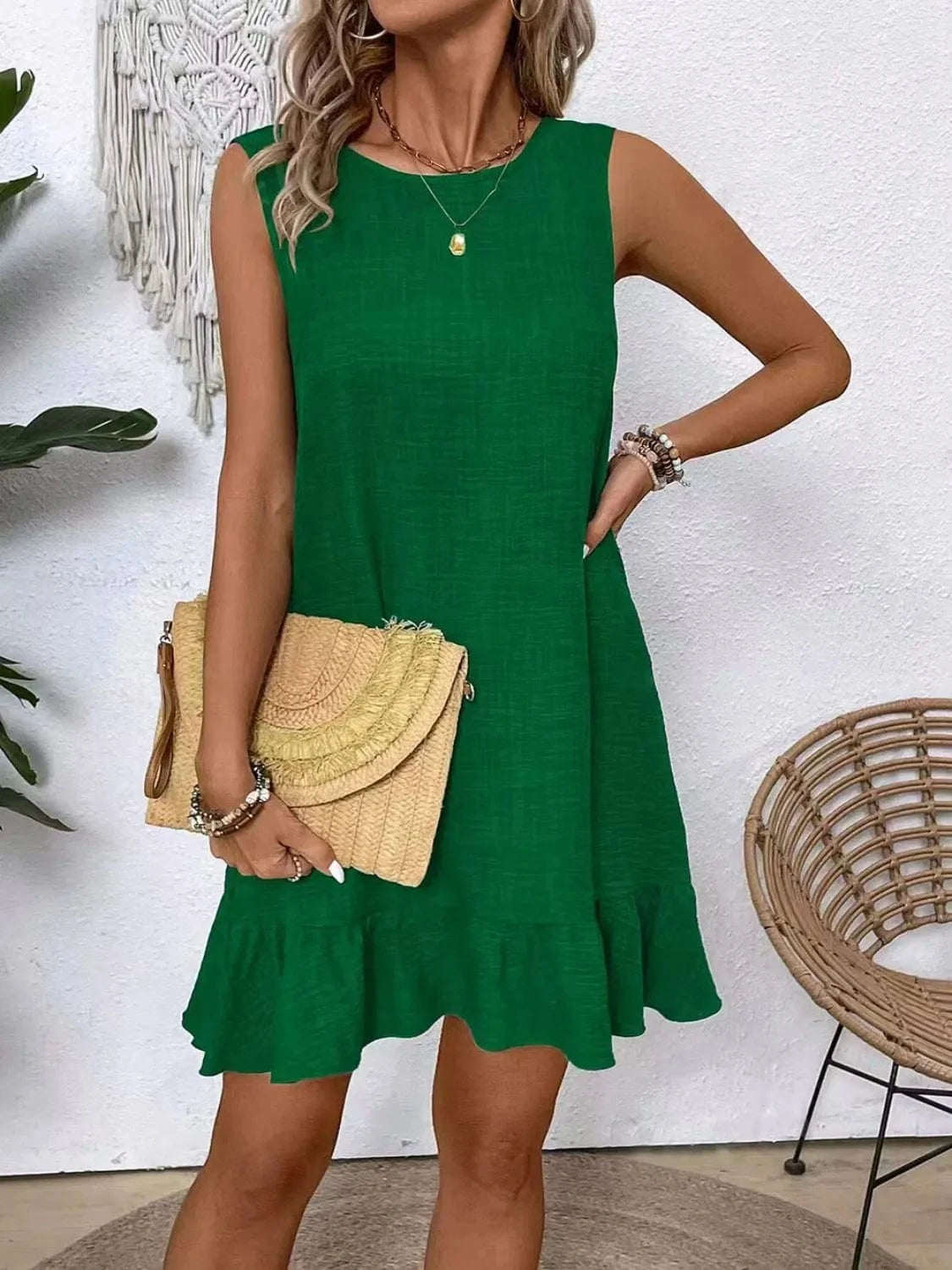 Ruffled Hem Round Neck Sleeveless Dress Ladies dresses