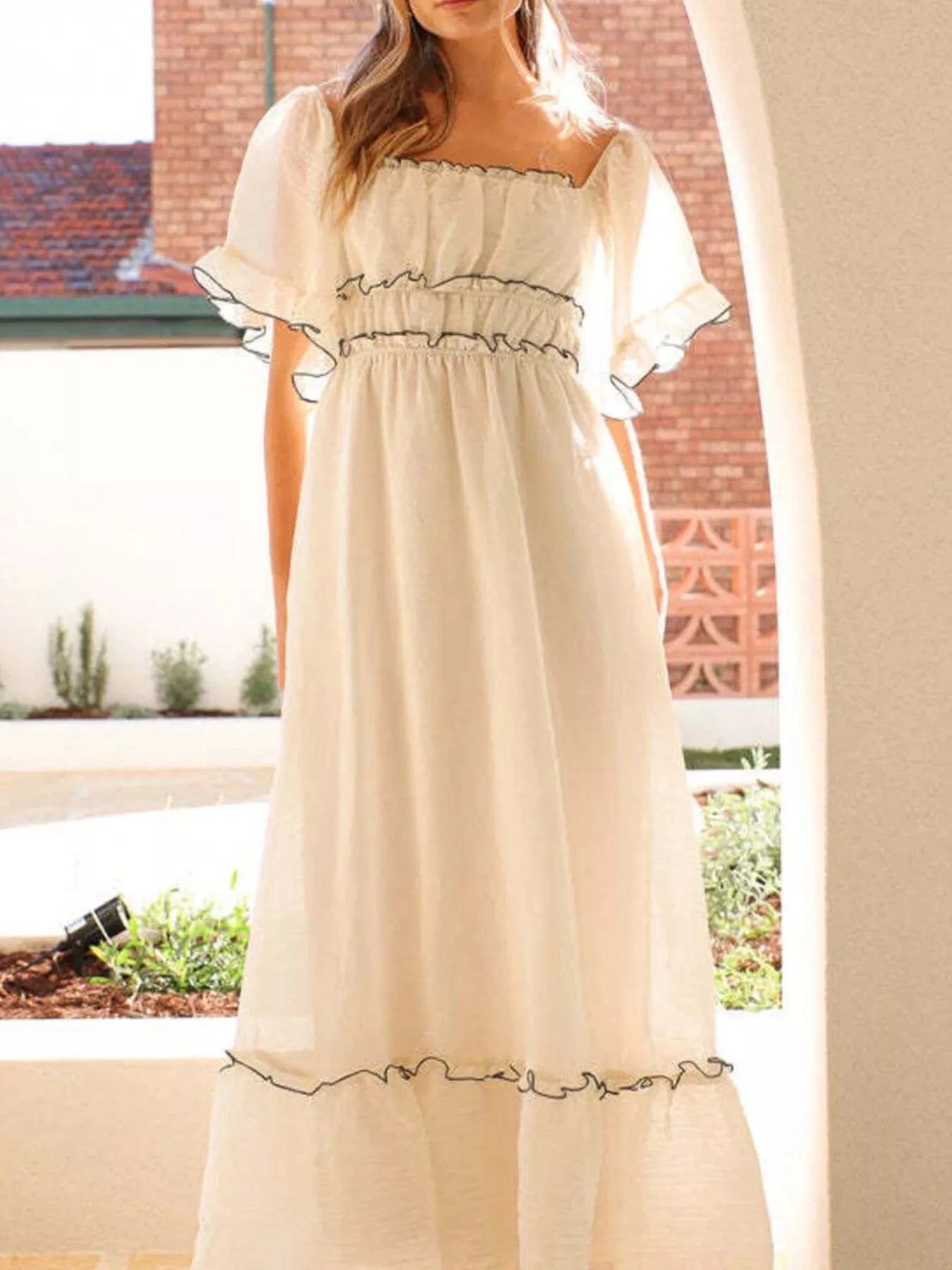 Ruffled Short Sleeve Tiered Maxi Dress Ladies dresses