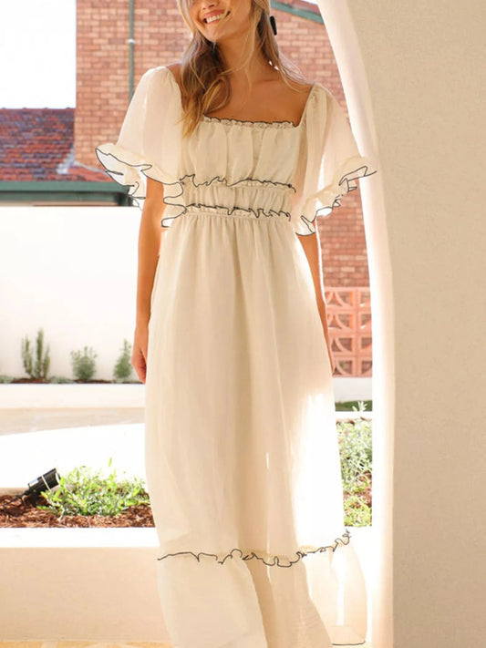 Ruffled Short Sleeve Tiered Maxi Dress Ladies dresses