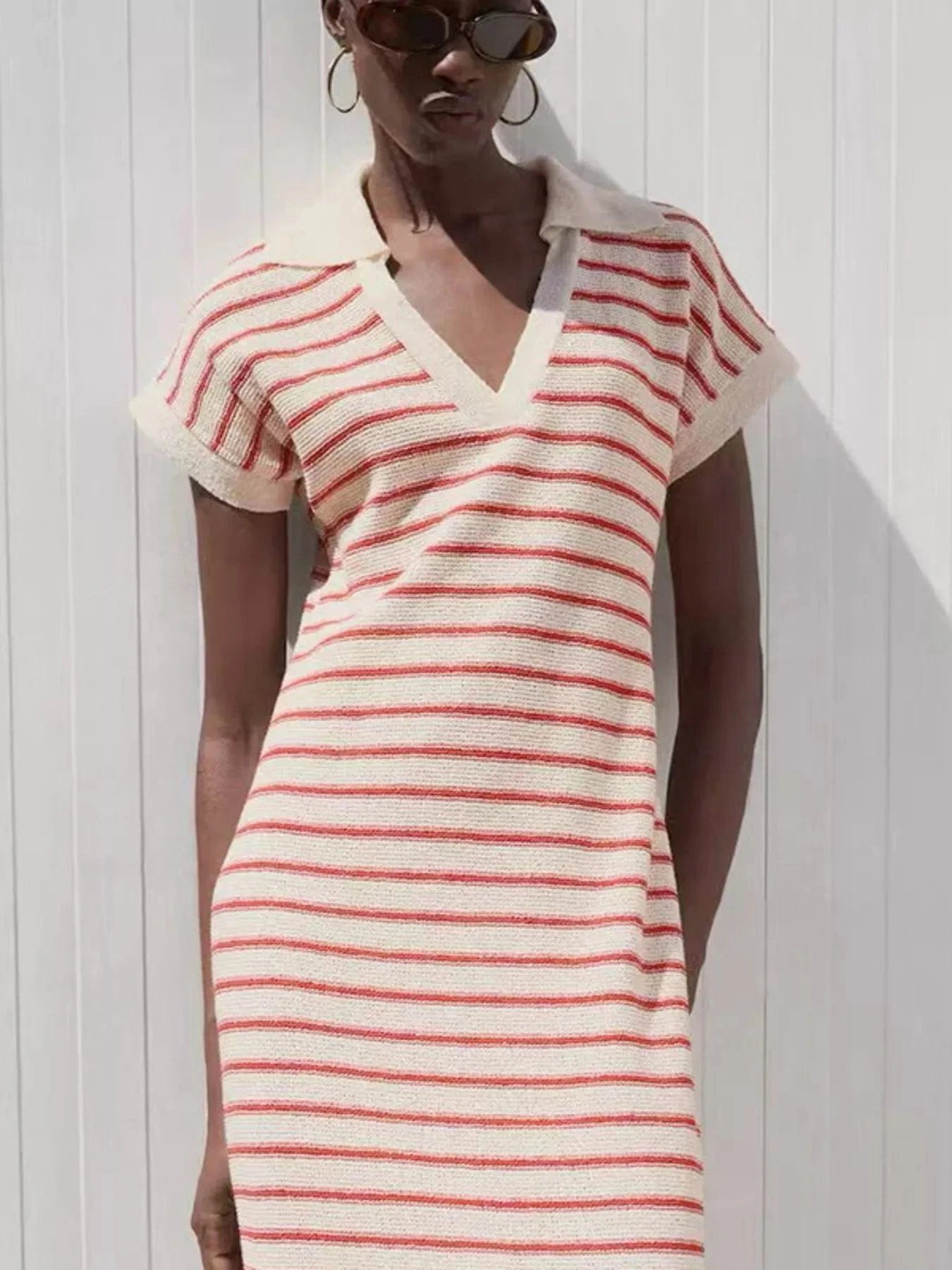 Scarlet Striped Slit Short Sleeve Maxi Dress Ladies dresses