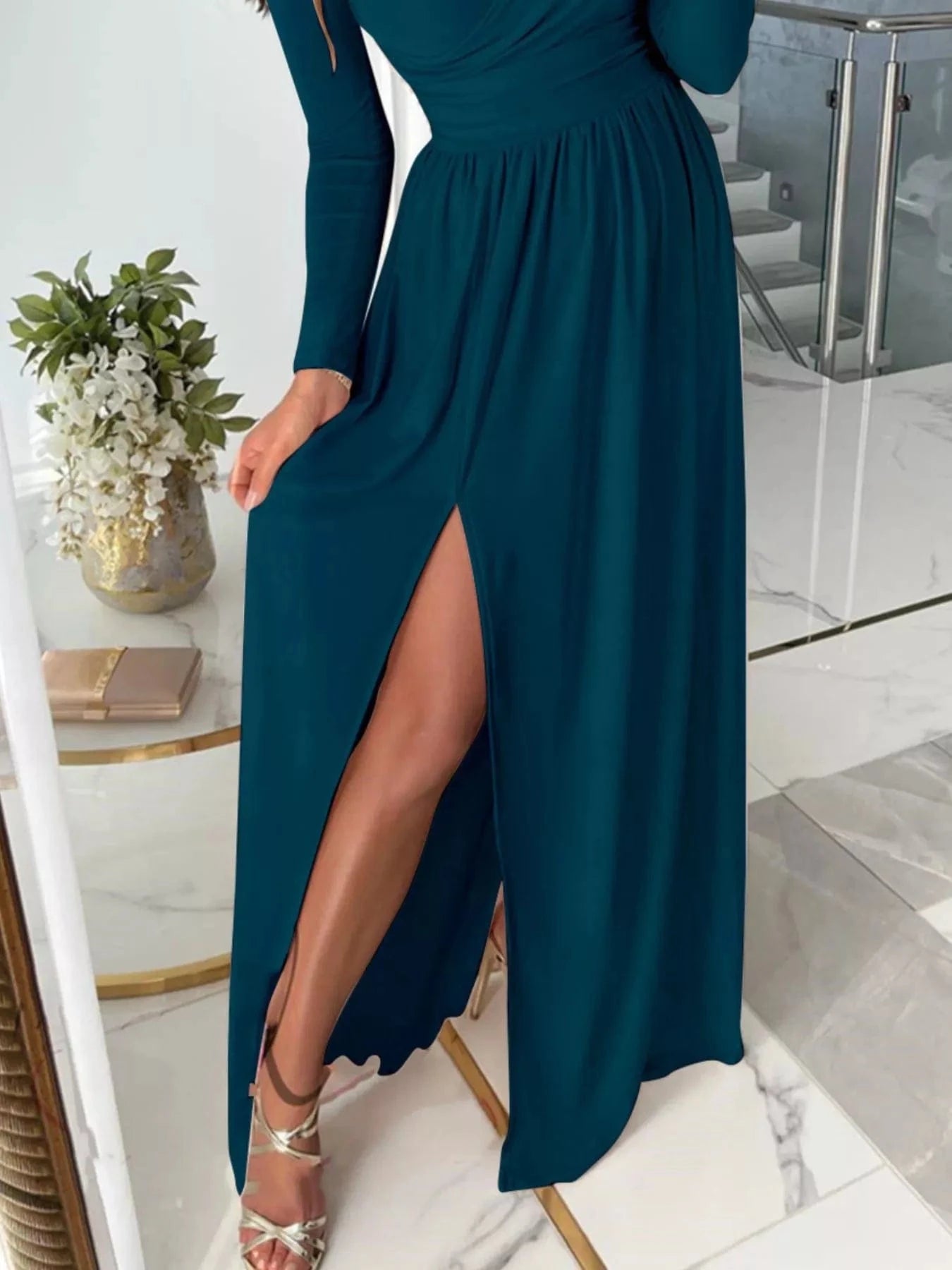Slit Surplice Cold Shoulder Maxi Dress Ladies dresses