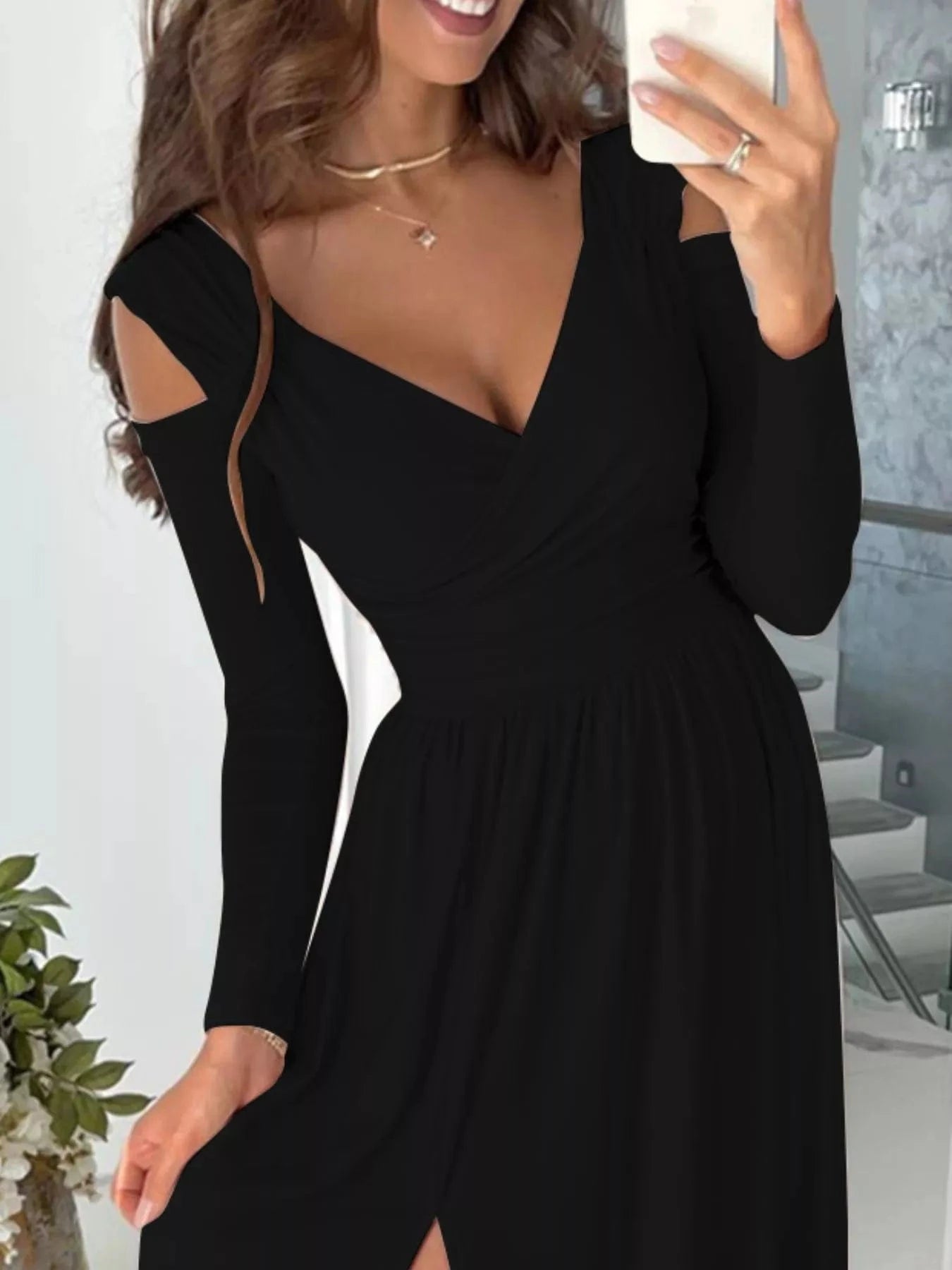 Slit Surplice Cold Shoulder Maxi Dress Ladies dresses