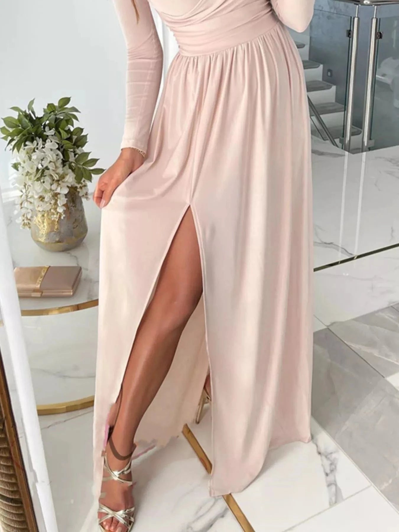 Slit Surplice Cold Shoulder Maxi Dress Ladies dresses