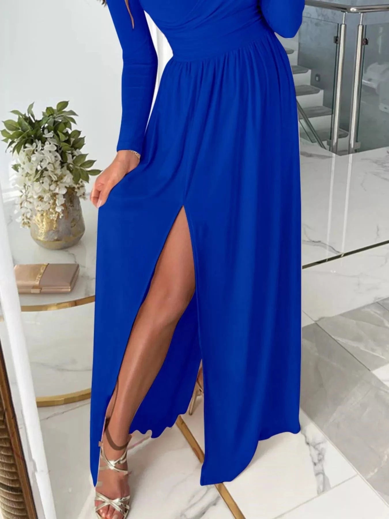 Slit Surplice Cold Shoulder Maxi Dress Ladies dresses