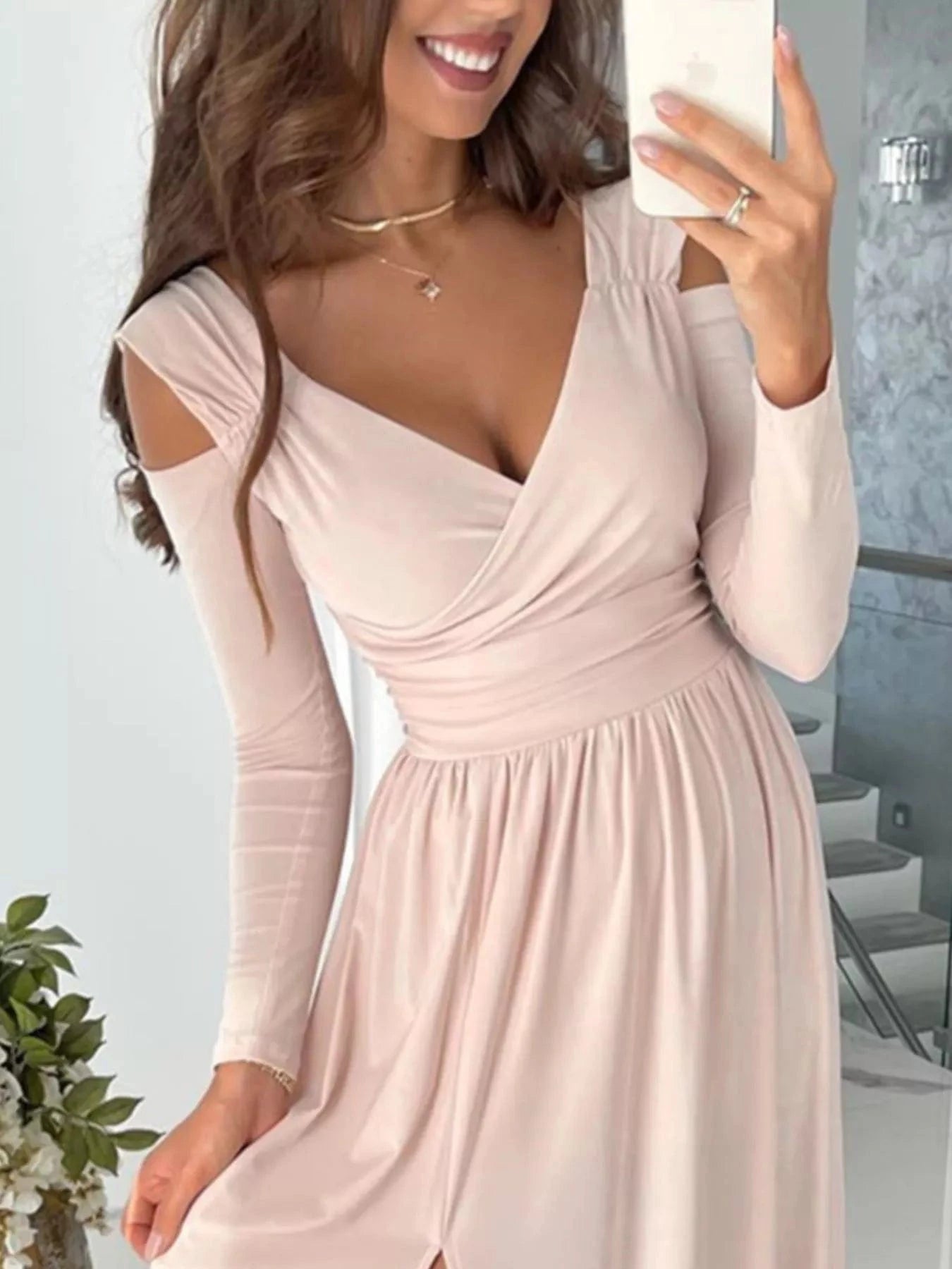 Slit Surplice Cold Shoulder Maxi Dress Ladies dresses