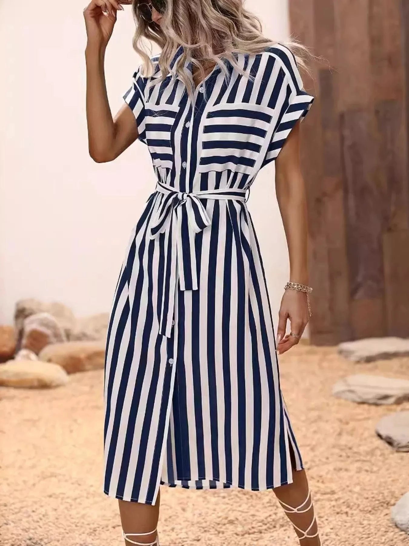 Striped Button Front Shirt Dress Ladies dresses