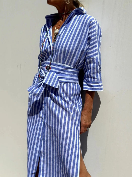 Striped Long Sleeve Shirt Dress Ladies dresses
