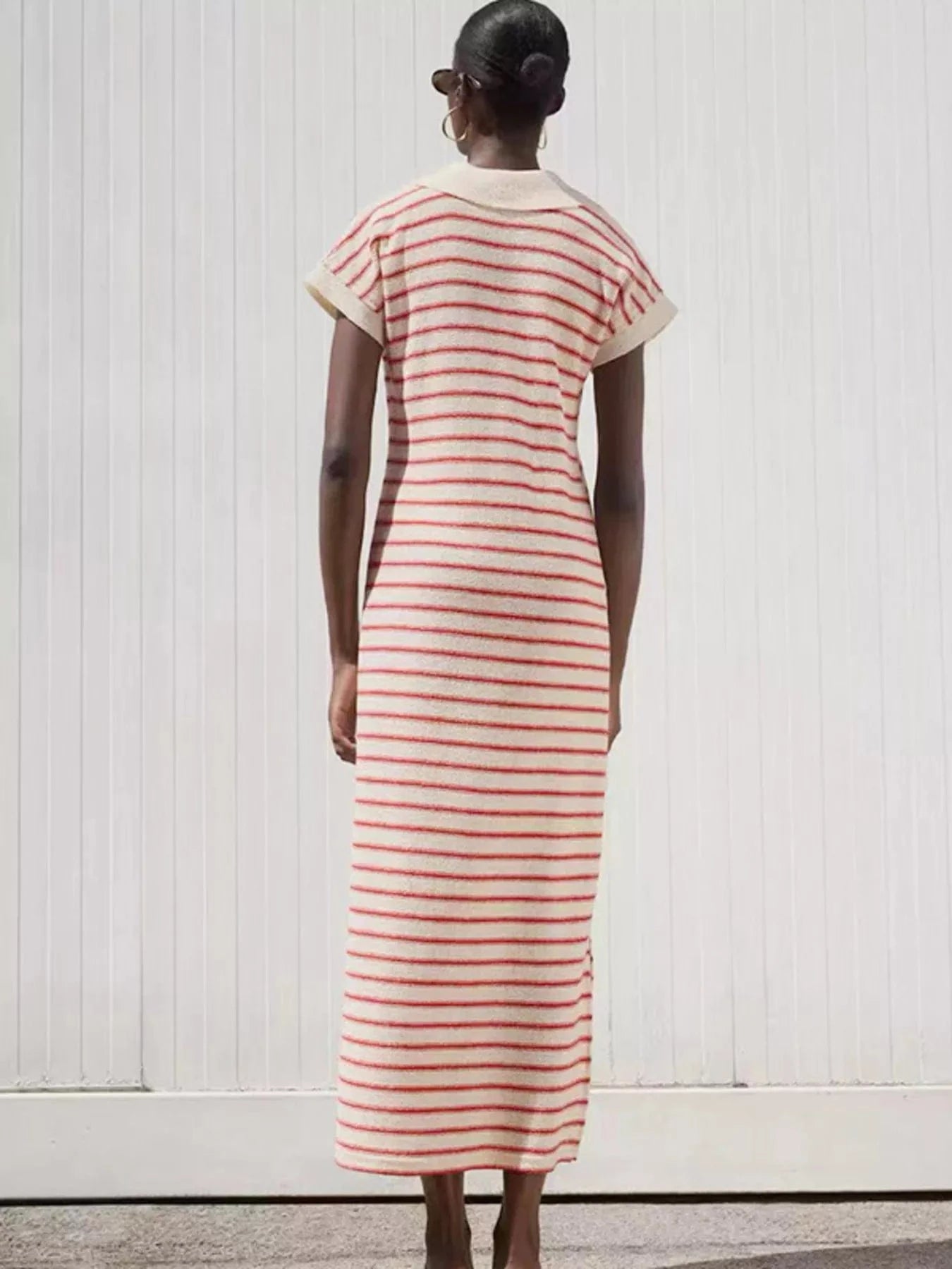 Striped Slit Short Sleeve Maxi Dress Ladies dresses