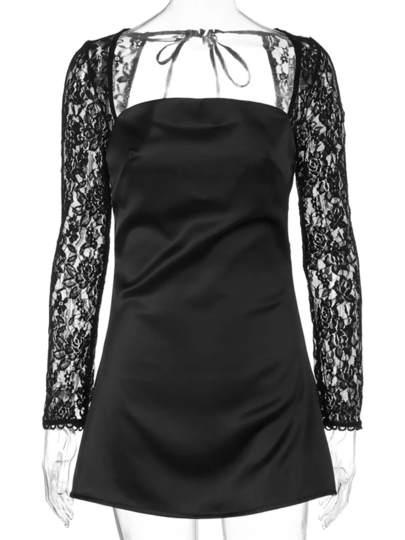 Tie Back Lace Long Sleeve Mini Dress Ladies dresses