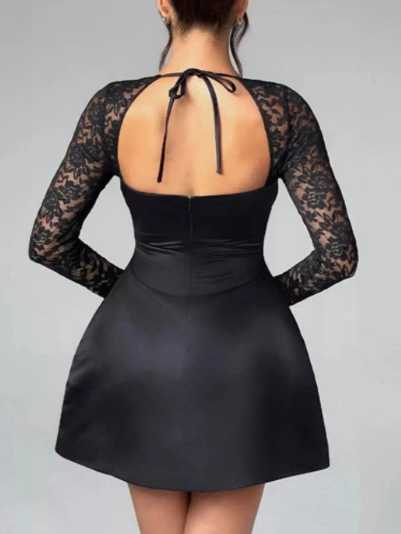 Tie Back Lace Long Sleeve Mini Dress Ladies dresses