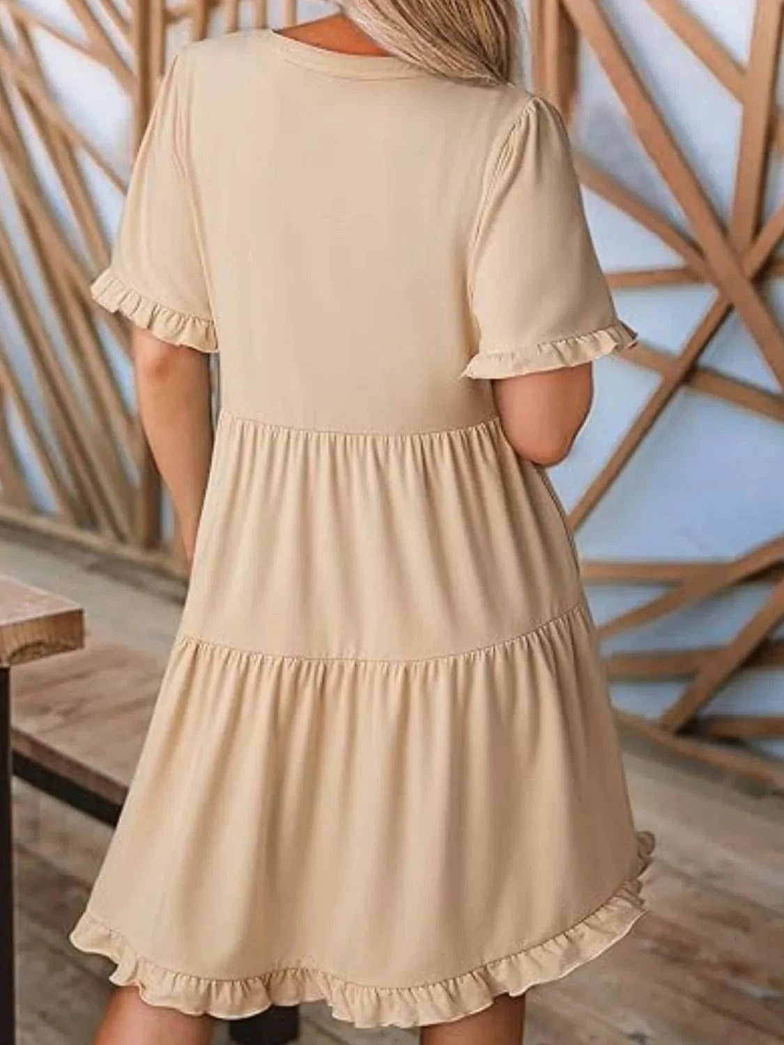 Tiered Notched Short Sleeve Mini Dress Ladies dresses
